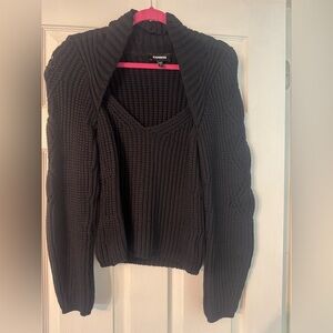 Express Black V-Neck Cable Knit Sweater